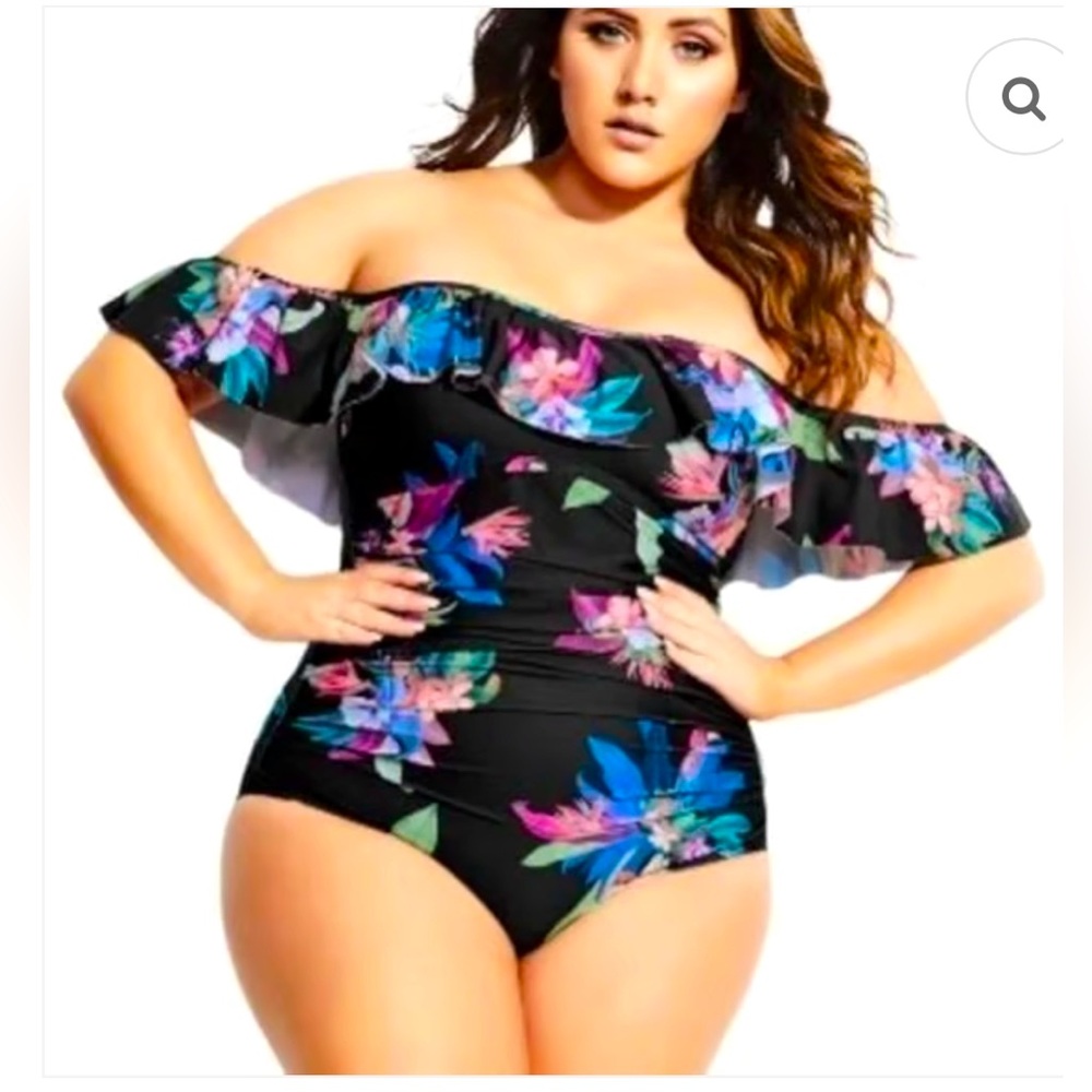 City Chic Size xl 22/24 Swimsuit Elba One Piece Off The Shoulder NWT Navy